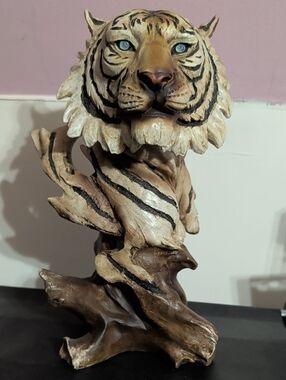 Handcrafted Beige and Brown Tiger Sculpture - Home Art Accent